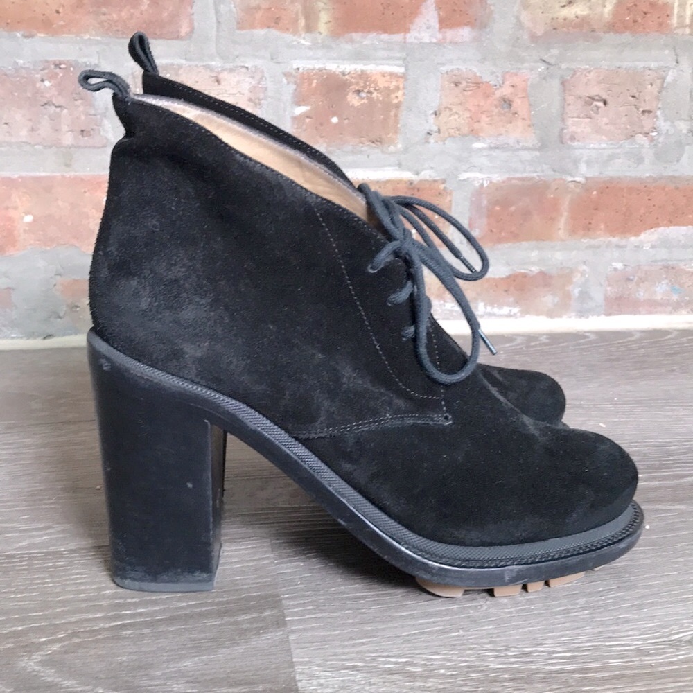 Jil Sander Black Suede Chunky Heel Chukka Booties